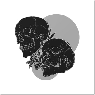 Love and Death -  Skulls and Roses in Black and White Posters and Art